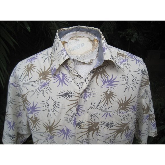 Oleg Cassini vintage mens Hawaiian shirt XL linen cotton blend palm leaf - Picture 4 of 7